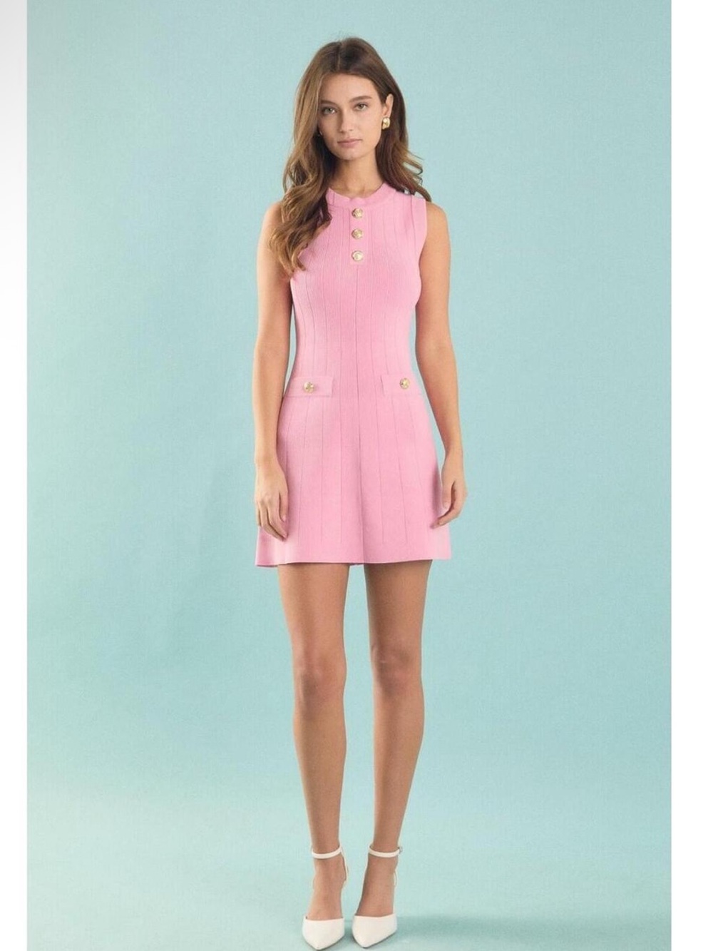 New Endless Rose Buttoned Knit Sleeveless Dress size Small in Pastel Baby Pink